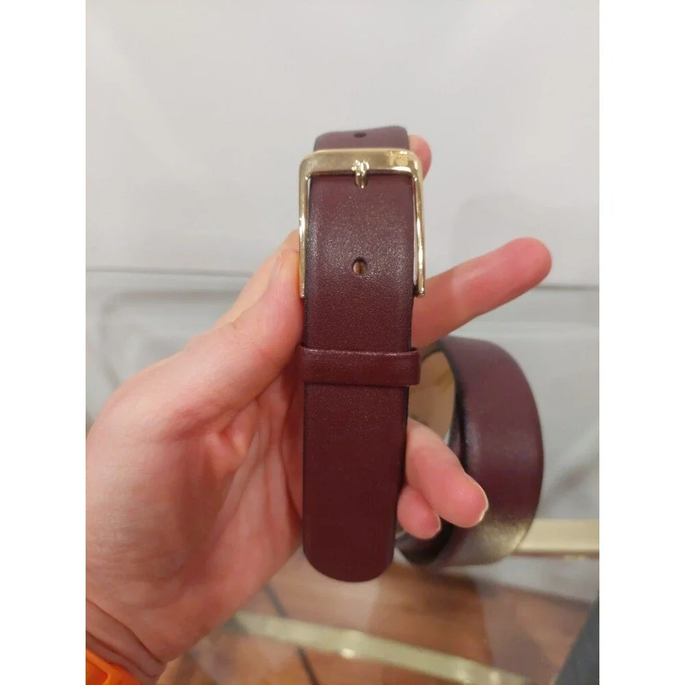 Pierre Cardin Soft Brown Leather Belt Size 38 Square Golden Buckle Cowhide Spain